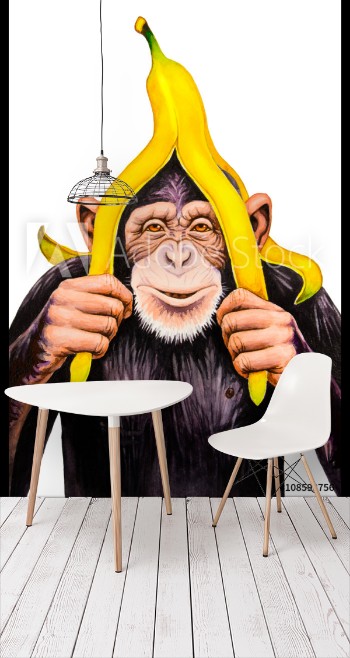 Image de Chimpanzee with a banana peel on his head Watercolor illustration